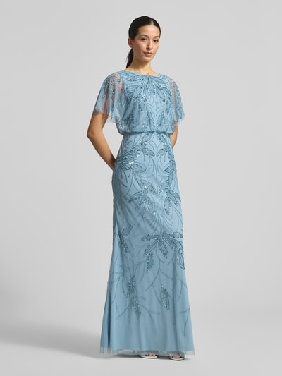 Christian Berg Cocktail Abendkleid mit Perlen und Pailletten Rauchblau Melange 1