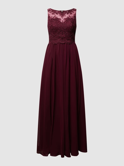 Laona Abendkleid mit Ziersteinen und floralen Stickereien Bordeaux 2