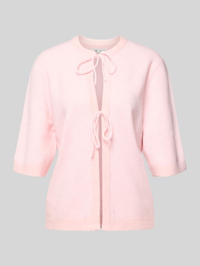 Produktfoto, Regular Fit Cardigan mit Schnürungen Modell 'SIMONI' von Only, pastelowy róż, faktura dzianinowa, okrągły dekolt, krótki rękaw