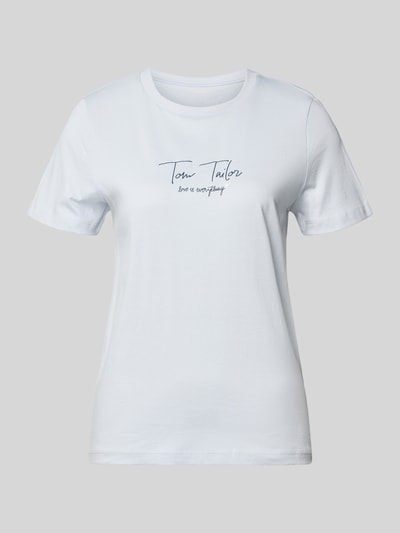 Produktfoto, Regular Fit T-Shirt aus Bio-Baumwoll-Mix von Tom Tailor, Optik: Unifarben, Label-Schriftzug, Rundhals, Kurzarm, Damen T-Shirt