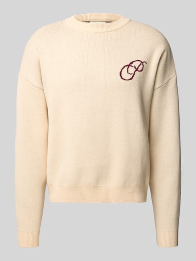 PROHIBITED Oversized Strickpullover mit Label-Print Ecru 2