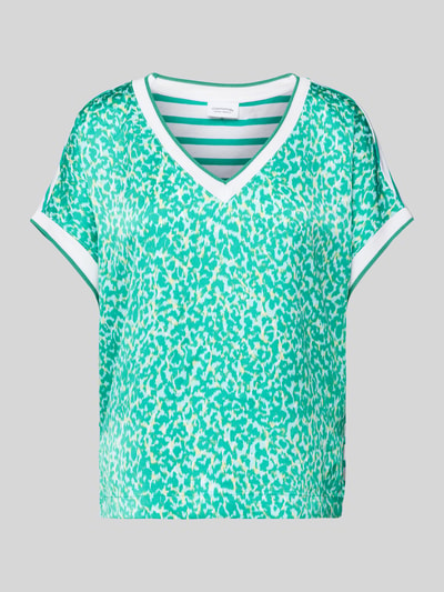 comma Casual Identity T-shirt met all-over motief Turquoise - 2