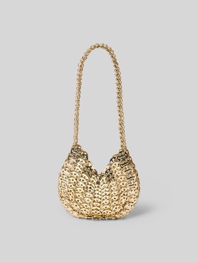 Produktfoto, Shoulder Bag in Ketten-Optik von Rabanne in Gold, strukturierte Oberfläche, Schulterriemen, offenes Hauptfach, Logo innen