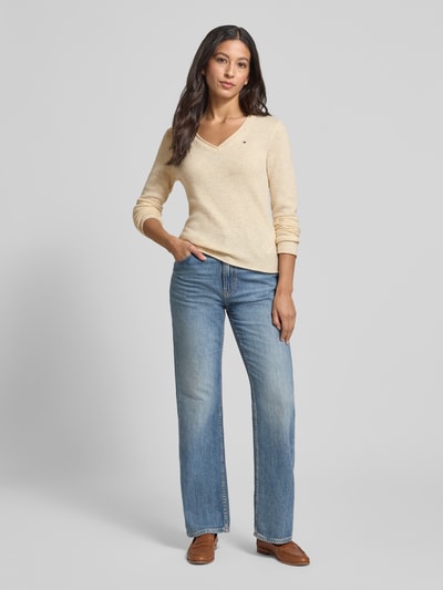 Tommy Hilfiger Slim fit gebreide pullover van zuivere wol  Zand - 1