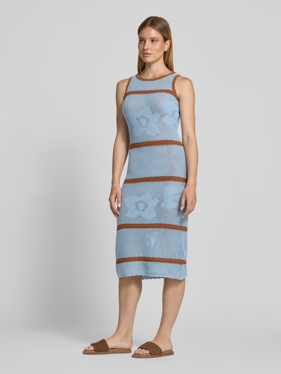 Jake*s Casual Tricotjurk met ronde hals en contraststrepen Bleu - 1