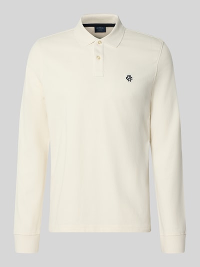 Produktfoto, Regular Fit Poloshirt aus reiner Baumwolle van MCNEAL, puur katoen, polokraag met knoopsluiting, labelstitching, shirt met lange mouwen, ruglengte maat M 73 cm, effen crème kleur, zachte textuur