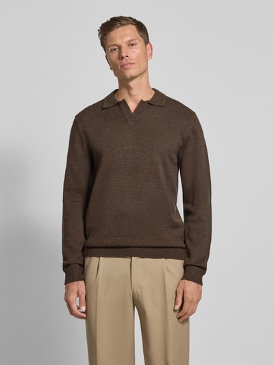 Casual Friday Regular fit shirt met lange mouwen en polokraag, model 'Karl' Donkerbruin - 4