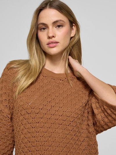 Jake*s Casual Sweter z dzianiny z rękawem o dł. 3/4 Średniobrązowy 3