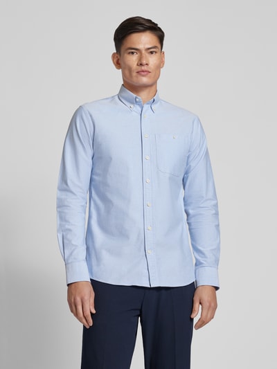 Profuomo Slim fit zakelijk overhemd met button-downkraag Bleu - 4