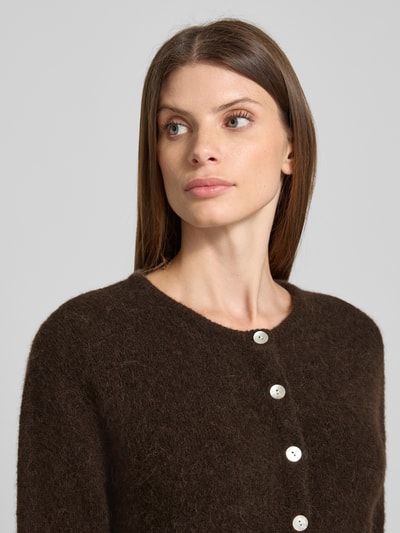 American Vintage Strickjacke aus Alpaka-Mix mit Rundhalsausschnitt Modell 'VITOW' Schoko Melange 3