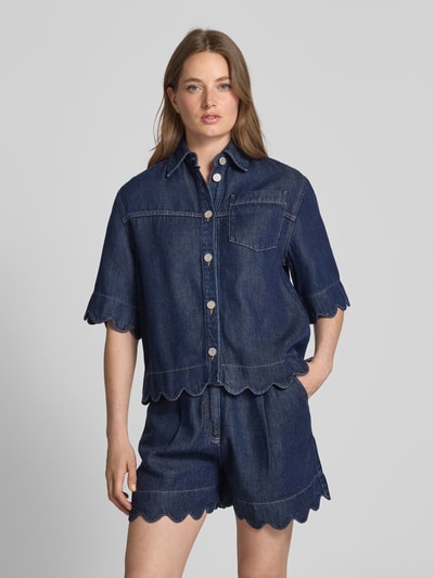 Stella Nova Jeansblouse met knoopsluiting Marineblauw - 4