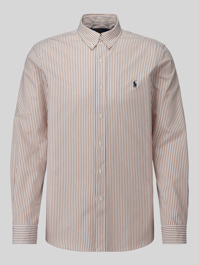 Produktfoto, Slim Fit Freizeithemd aus Baumwoll-Mix von Polo Ralph Lauren, beżowe i czerwone paski, gładka tekstura