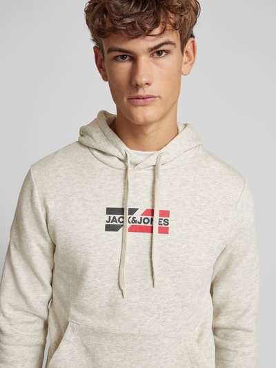 Jack & Jones Hoodie mit Label-Print Modell 'ECORP' Offwhite Melange 3