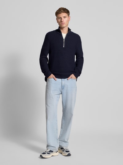 Marc O'Polo Denim Regular Fit Troyer aus Baumwoll-Mix Marine 1