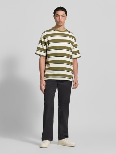 Męski t-shirt z wzorem w paski, okrągły dekolt, krój regular fit, bawełna, model 'KYRAN' od Blend, długość tyłu 26 cm, całkowity widok z przodu