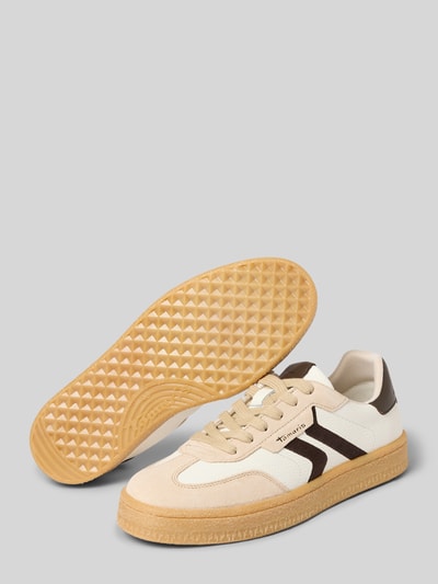 Produktfoto, Sneaker aus echtem Leder von Tamaris für Damen in Beige mit braunen Elementen, strukturierte Gummisohle, glatte Textur