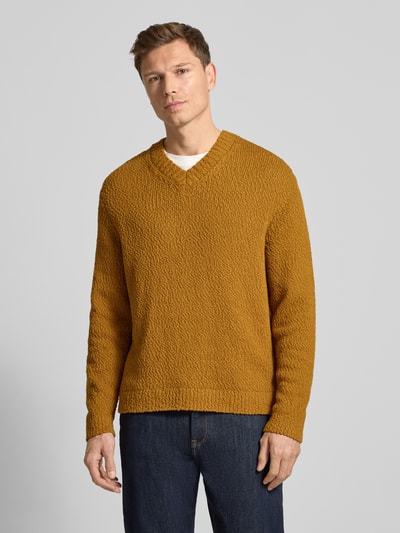 SELECTED HOMME Sweter z dzianiny o kroju regular fit z czystej bawełny ekologicznej model ‘Angus’ Mosiądzowy 4