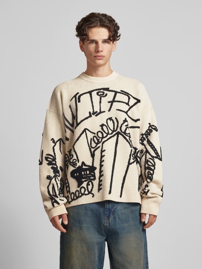 Multiply Apparel Strickpullover mit Statement-Prints Offwhite 4