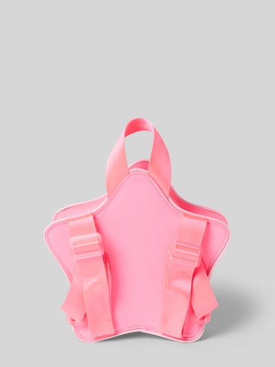 Productfoto, tas in semi-transparant design met logoprint van BILLIEBLUSH, hoofdvak met ritssluiting, verstelbare draagriem, breedte 21 cm, lengte 15 cm, diepte 6 cm, schouderriem 59 cm, kindertas, roze met stervorm, glad oppervlak, context: kinderen tas