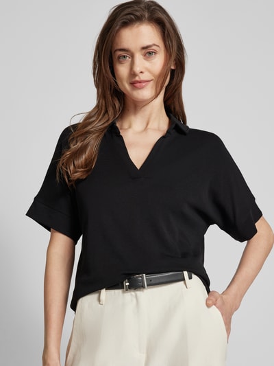 Marc O'Polo T-shirt met platte kraag en V-hals Zwart - 3