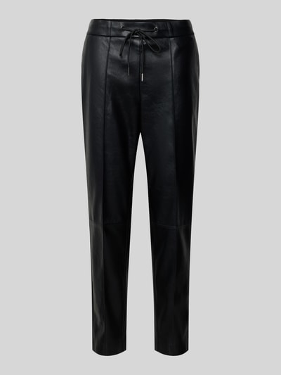 s.Oliver BLACK LABEL Straight leg broek in leerlook met vaste persplooien Zwart - 2