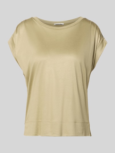 Produktfoto, T-shirt met vaste mouwomslag model 'Sosilla' van OPUS in licht beige, zuiver viscose, regular fit, ronde hals, ruglengte maat 36: 55 cm