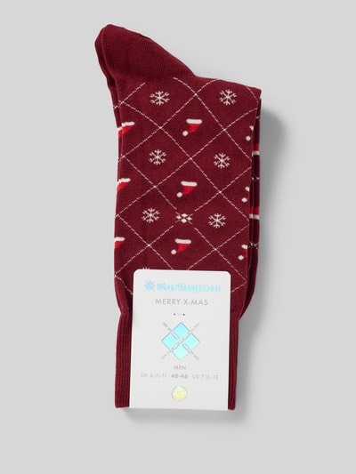 Burlington Socken mit Label-Detail Modell 'X-Mas Argyle' Dunkelrot 3