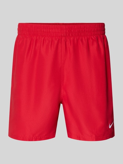 Produktfoto, Badeshorts mit logo-stitching und steekzakken von Nike in rood, relaxed fit, elastische band, voorkant, gladde textuur