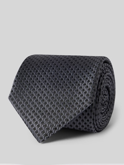 Produktfoto, Seidenkrawatte aus reiner Seide (6,5 cm) von OLYMP in Dunkelgrau mit allover Stitching, spitz zulaufend, fein strukturierte Oberfläche