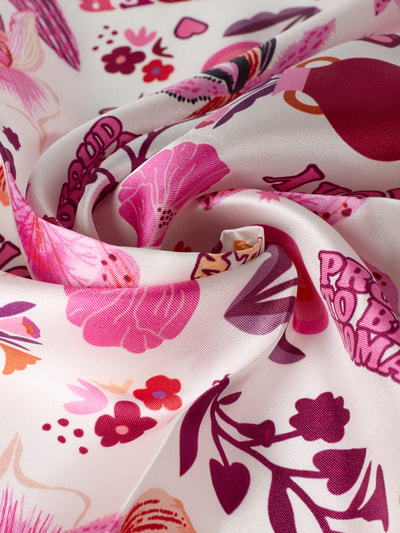 Produktfoto, Tuch aus Seide Modell 'PRINTED NICKI SILK' von Codello, bunte Blumenmuster auf glatter Oberfläche, quadratische Form, Damen