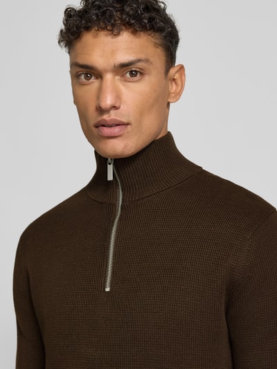 SELECTED HOMME Bluza z kołnierzem o kroju regular fit z czystej bawełny model ‘DANE’ Czekoladowy 3