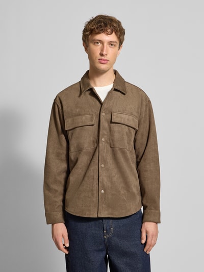 Only & Sons Regular Fit Jacke in Velourslederoptik mit Brustpattentaschen Modell 'RAVI' Khaki 4