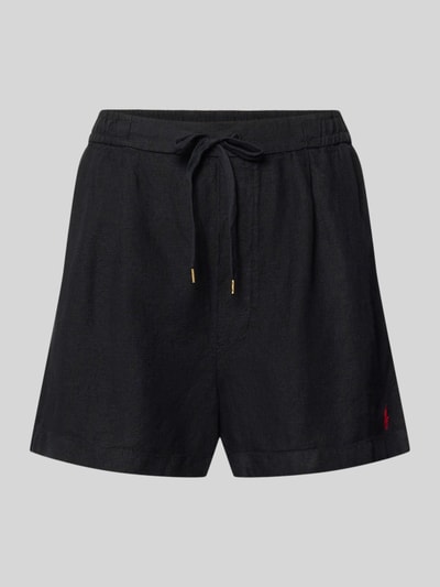 Produktfoto, Regular Fit Leinenshorts mit Tunnelzug van Polo Ralph Lauren, look: effen, bandplooi, logostitching, boord, tunnelkoord, zij-steekzakken, achterzakken, materiaal: puur linnen