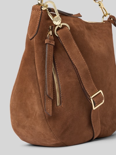 Produktfoto, Handtasche mit Tragehenkel Modell 'JUNA' von Abro aus braunem Wildleder, goldene Details, seitliches Reißverschlussfach, strukturierte Oberfläche