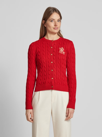 Lauren Ralph Lauren Strickcardigan mit Zopfmuster Modell 'RALHAN' Rot 4