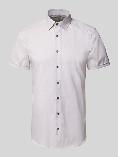 Produktfoto, Slim Fit Business-Hemd mit Kentkragen von OLYMP Level Five in hellem Baumwoll-Elasthan-Mix, kurze Ärmel, Knopfleiste, glatte Textur