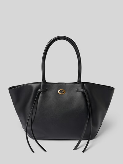 Produktfoto, Tote Bag in Leder-Optik Modell 'ALLEGRA' von GUESS in Schwarz mit goldfarbenem Logo, schmalen Schulterriemen und Magnetverschluss
