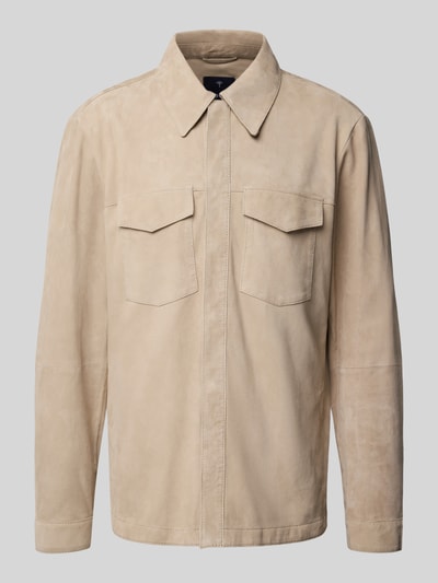 JOOP! Collection Hemdjacke aus Ziegenvelours mit Brusttaschen Modell 'Torn' Beige 2