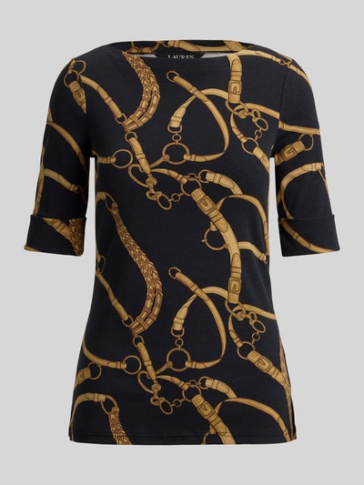 Lauren Ralph Lauren t-shirt o kroju slim fit ze wzorem na całej powierzchni model 'JUDY' BLACK 2