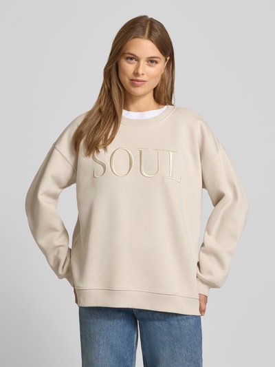 Smith and Soul Bluza z haftem i okrągłym dekoltem Beżowy 4