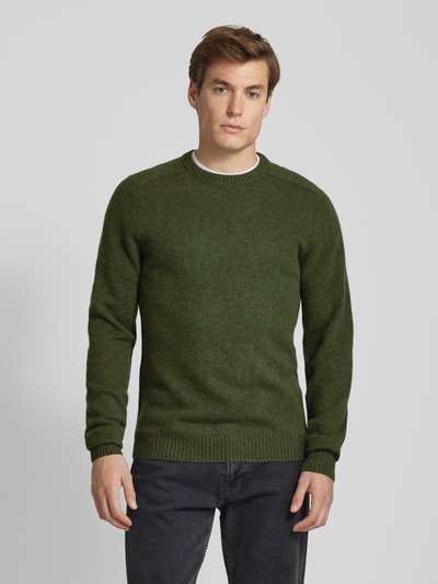 MCNEAL Strickpullover aus Lammwolle mit Label-Stitching Khaki Melange 4