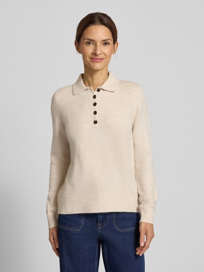 Christian Berg Woman Strickpullover mit Polokragen und Knopfleiste Beige 4