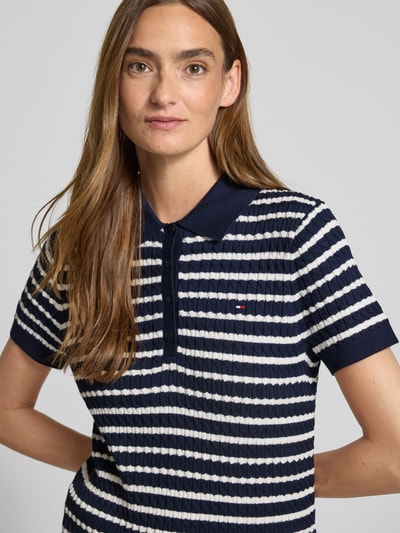 Tommy Hilfiger Regular Fit Strickshirt mit Zopfmuster Marine 3