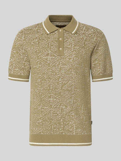 Produktfoto, Regular Fit Poloshirt im Allover-Look von Jack & Jones Premium aus reiner Baumwolle mit Polokragen, Knopfleiste, beiger Farbton, strukturierte Oberfläche, Rückenlänge 69 cm bei Größe M.