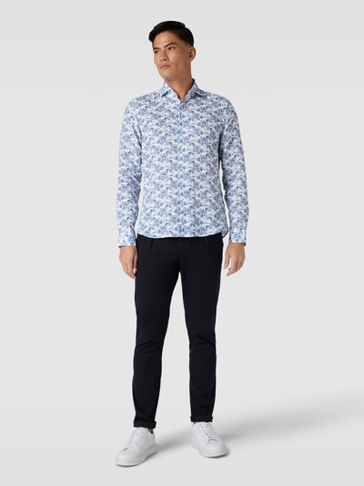 Joop! Slim Fit Slim fit zakelijk overhemd met all-over motief Marineblauw - 1