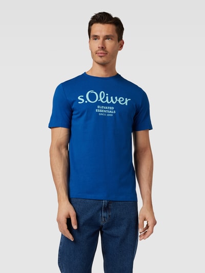 s.Oliver RED LABEL T-shirt met labelprint Koningsblauw - 4