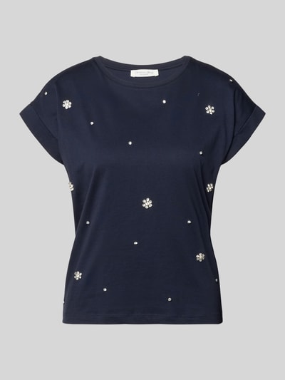 Produktfoto, T-Shirt mit Ziersteinbesatz und Rundhalsausschnitt von Christian Berg Woman aus Reine Baumwolle, Regular-Fit, dunkelblau