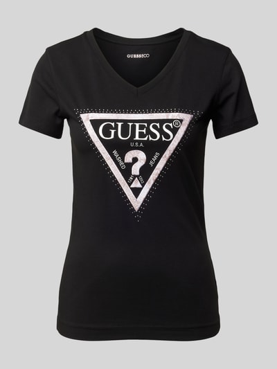 Guess T-Shirt mit Label-Print Modell 'PYTHON' Black 2