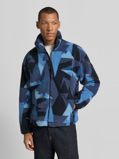 Napapijri Fleecejack in all-over look met opstaande kraag Marineblauw - 4