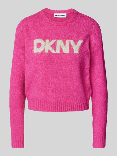 DKNY Gebreide pullover met labelprint Felroze - 2